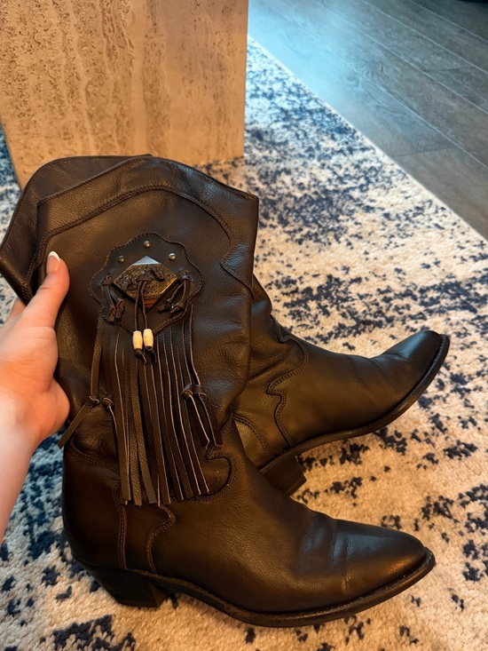 Shoes - ❤️SOLD Fringed Western Leather Boots - Black